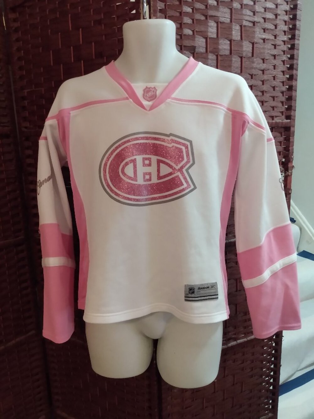 Women's Reebok Montreal Canadiens Jersey White Pink Large NHL Hockey